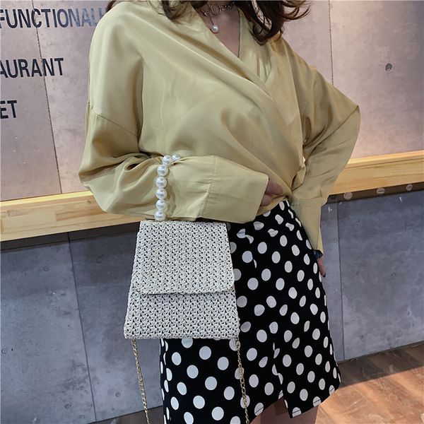 

women joker crossbody fashion one shoulder drawstring dumplings hand-woven pearl lady shoulder flap mini bags crossbody#35