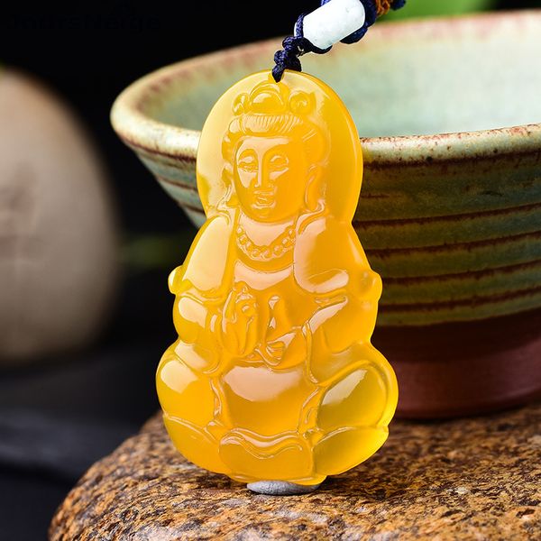 

wholesale yellow chalcedony natural crystal pendants guanyin buddha pendant necklace safe lucky for women men crystal jewelry, Silver