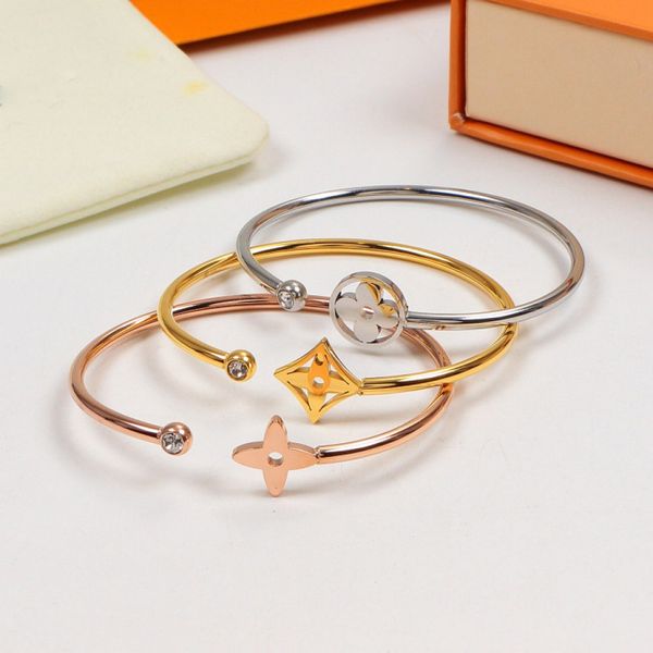 

3pcs/1set fashion women designer flower bracelet letter gold silver and rose gold three color brand jewelry set, Black