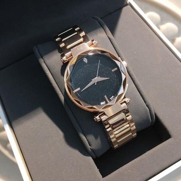 

2020 drop shipping rose gold famous women watch japan movement stainless steel luxury lady wristwwatch quartz clock shine black di, Slivery;brown