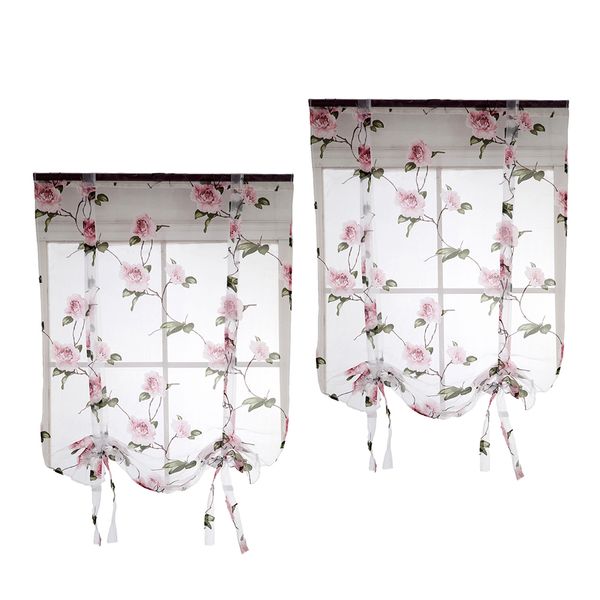 

2pcs floral design roman short window curtain sheer voile 100x160cm