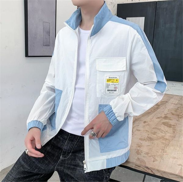 

summer lapel neck sunscreen panelled mens jackets long sleeve thin teenager mens outerwear male clothing, Black;brown