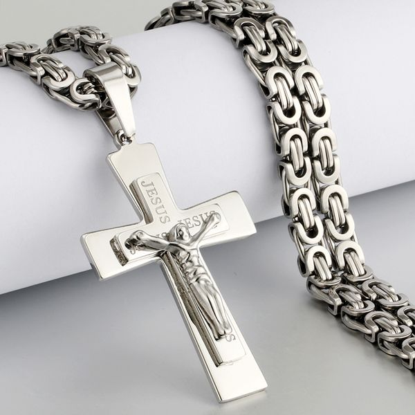 

stainless steel catholic jesus christ cross necklace gold silver color square metal pendants chain necklace religous jewelry