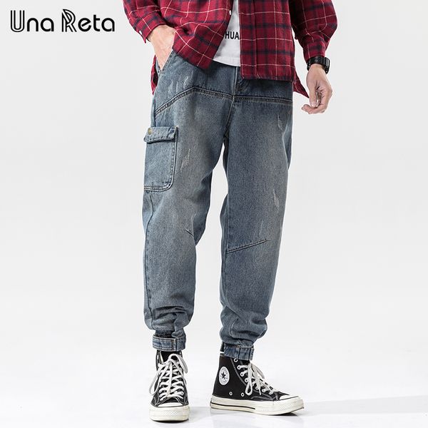 

una reta men's jeans 2020 new hip hop men denim pants plus size loose joggers streetwear trousers cargo pants men, Blue