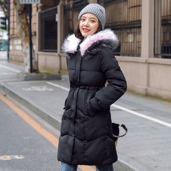 

women's down & parkas 2021 winter long jacket female hooded slim parka with fur collar large size cotton padded coat plus jackets, Black