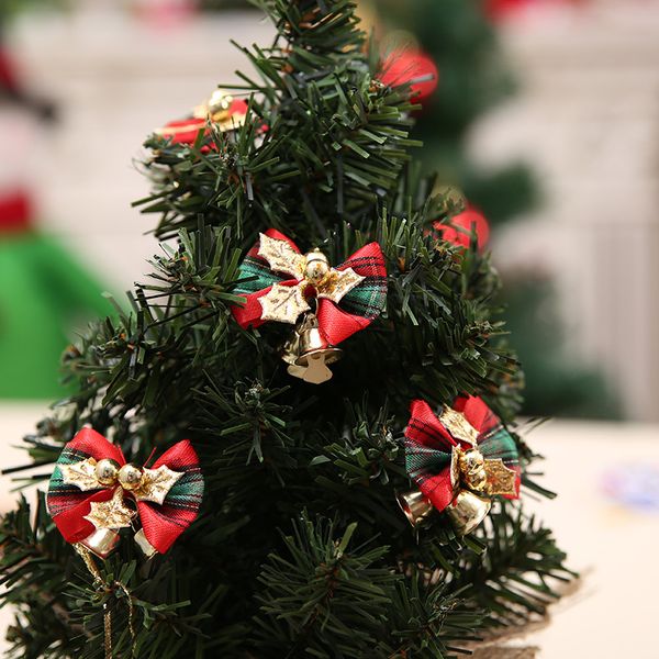 

10pcs/lot pretty bow with jingle bells xmas ornament christmas tree decoration festival party home bowknots baubles