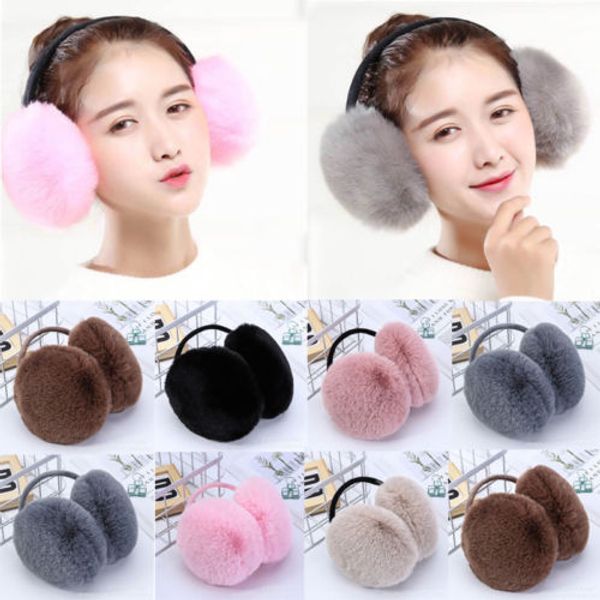 

2019 brand women girl winter plush furry earmuffs pad back wear warmers earmuffs solid headband, Blue;gray