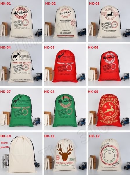 Newest Christmas Bags Large Organic Heavy Canvas Bag Santa Sack Drawstring Bag With Reindeers Santa Claus Sack Bags For Kid 4549 Decorating Your Home