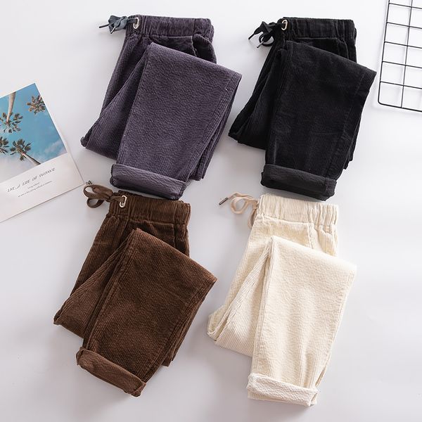 

vintage high waist corduroy pants women warm corduroy pants female large size 3xl loose women, Black;white