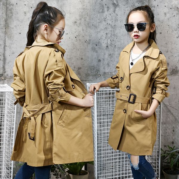 

2018 autumn pure cotton coat pure color child girls coat girls trench, Blue;gray