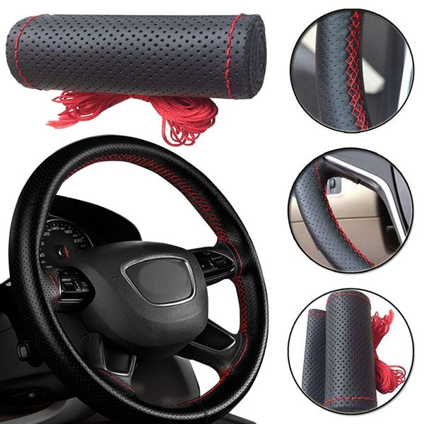 

large size pu leather car steering wheel cover plus wheel hubs for different cars 36 38 40 42 45 47 50cm for trunk bus