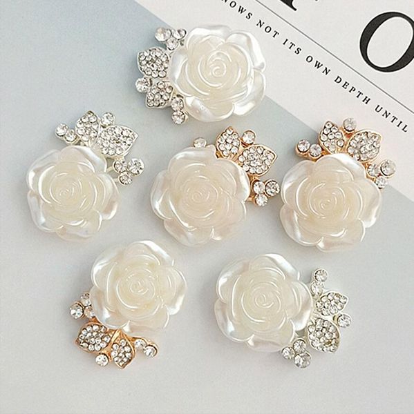 20 pcs 3d rose silver / banhado a ouro cristais strass botão pérola sapo para crianças enfeite de cabelo scrapbooking acessórios de noiva headwear artesanato