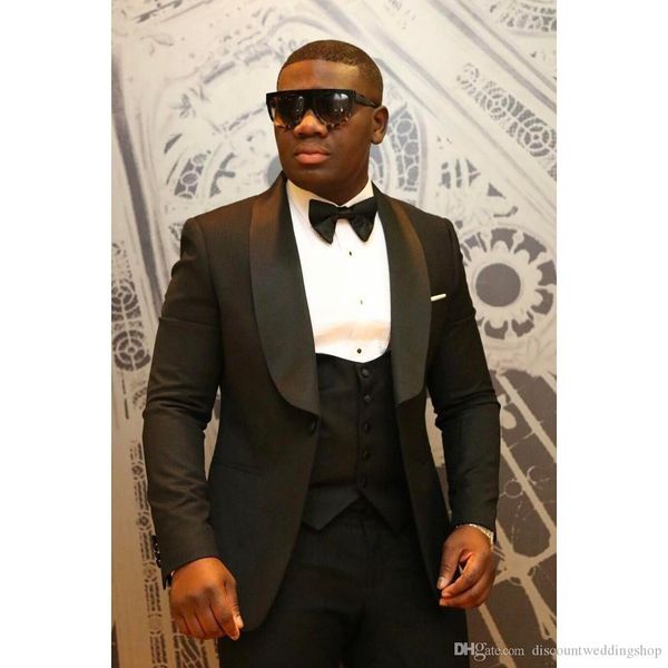 

latest design black groom tuxedos shawl lapel man work suit prom dress blazer party suits (jacket+pants+vest+tie) j602, Black;gray