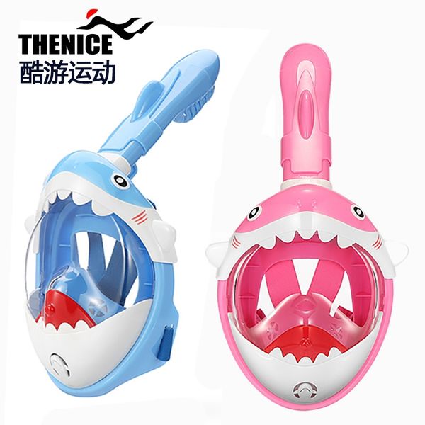

children's anti fog full face snorkeling mask cartoon 180 degree vision breathing dive gear kids diving mask pc material