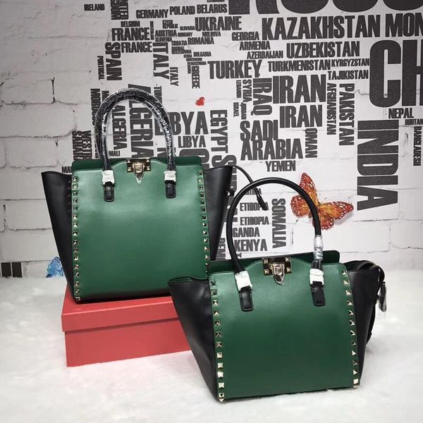 

new fashion designer women handbag strap rivet crossbody bag two tone shoulder handbag genuine leather good quality small designer tote bags