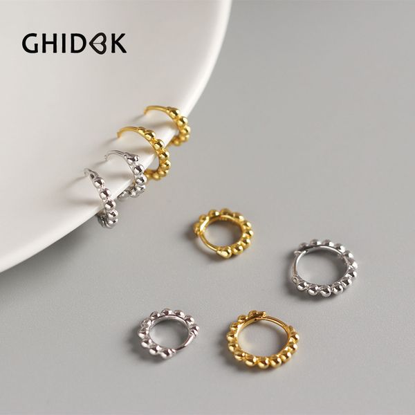 

ghidbk 925 sterling silver small hoop earrings minimalist gold silver beaded aros elegant geometrical hoops women jewelry, Golden;silver