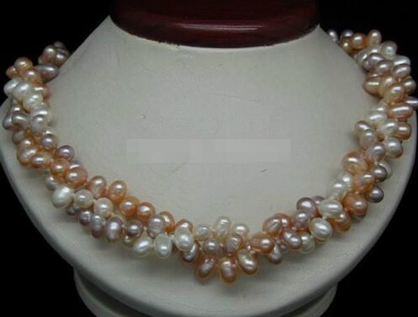 

18 "fine 3row very nice 6-7mm multi_color pearl necklaces, Silver