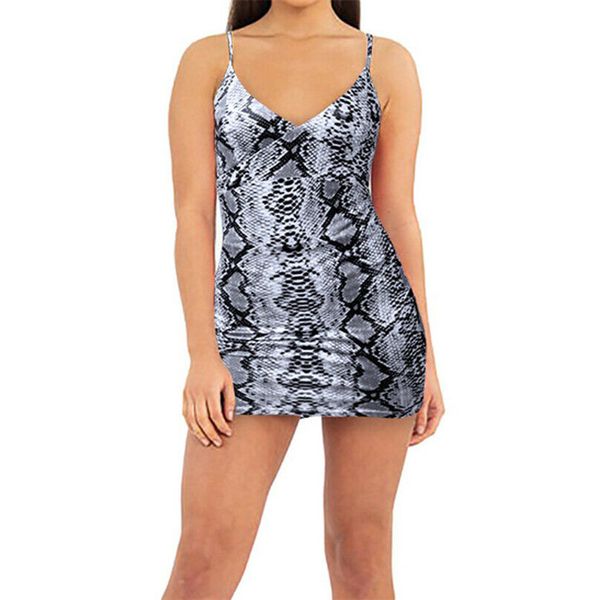 

women snake printed dress 2019 summer strap sleeveless stretchy package hip dresses v-neck plus size bodycon pencil dress, Black;gray