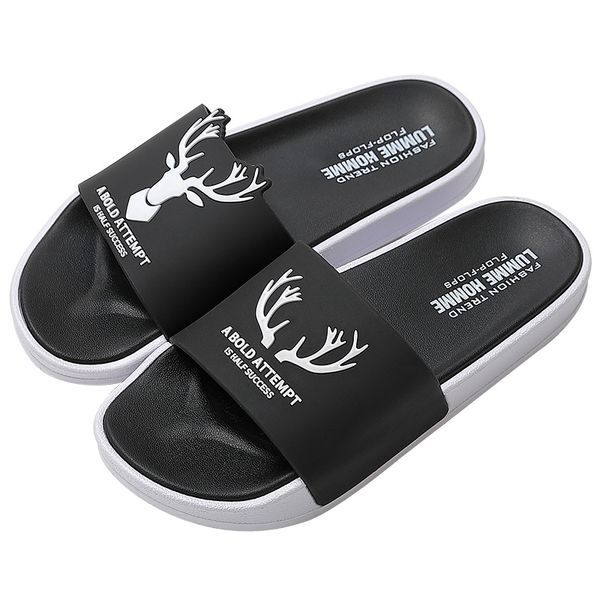 

slippers men shoes summer bathroom slipper male couple beach sandals fashion home slippers non-slip floor flip flops, Black
