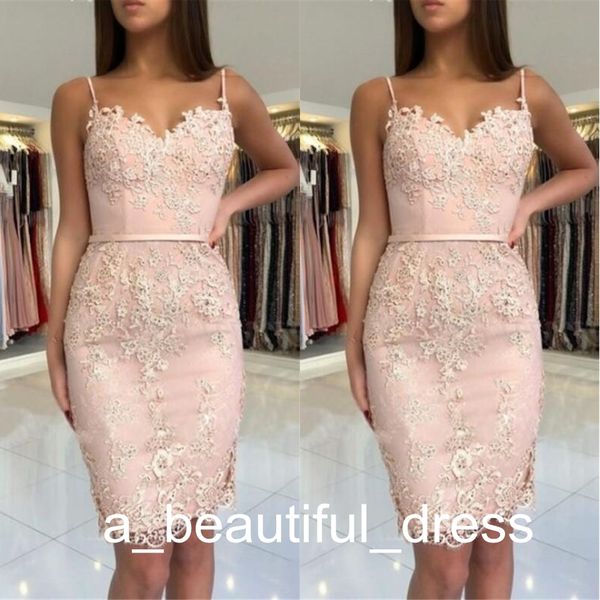 

blush pink homecoming dresses lace appliques short spaghetti straps sashes sheath sweetheart party graduation cocktail gowns gd7796, Blue;red