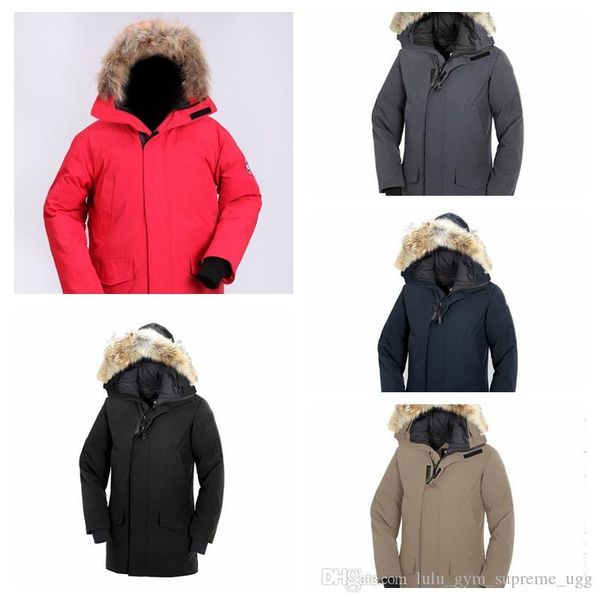 

2019 winter wolf hair goose parka outerwear big fur hooded fourrure manteau canada down jacket coat hiver doudoune e46685, Red