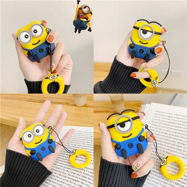 

for apple airpods cute 3d cartoon minions silicone case covers protective cover for airpods 2 charging box tws headset earphone bag