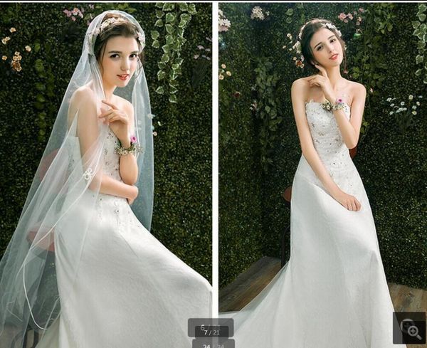 

2019 vestido de festa кружевные аппликации из бисера свадебное платье без бретелек возлюбленной декольте придворный поезд кристаллы стильные, White