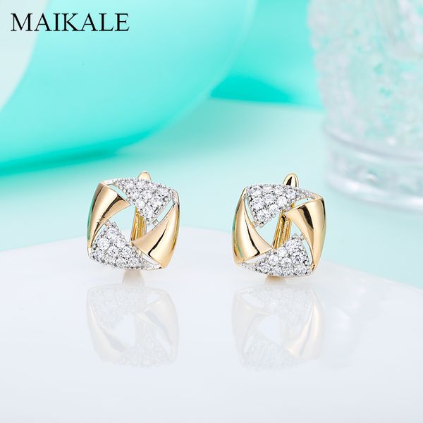 

maikale new fashion square gold stud earrings micro wax inlay natural zirconia earrings for women jewelry brincos, Golden;silver