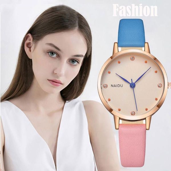 

women stitched color belt watch fashionable temperament wild quartz female clock dress zegarki damskie orologio donna wd3, Slivery;brown