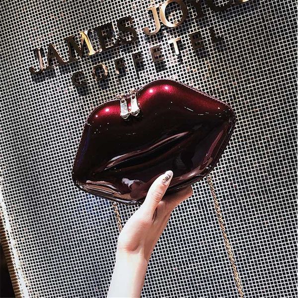 

big lips women's shoulder bags chains crossbody bag pearl zipper messager bag shiny lady summer purses small sac 2019