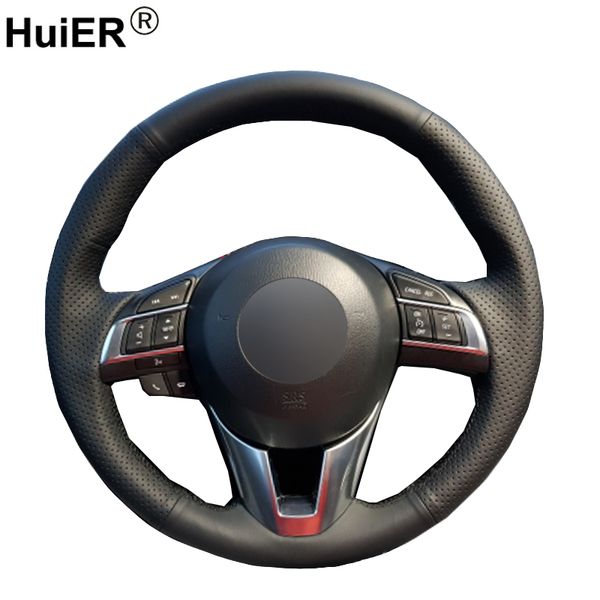 

huier hand sewing car steering wheel cover black leather for cx-5 cx5 atenza 2014 new 3 cx-3 2016 scion ia 2016