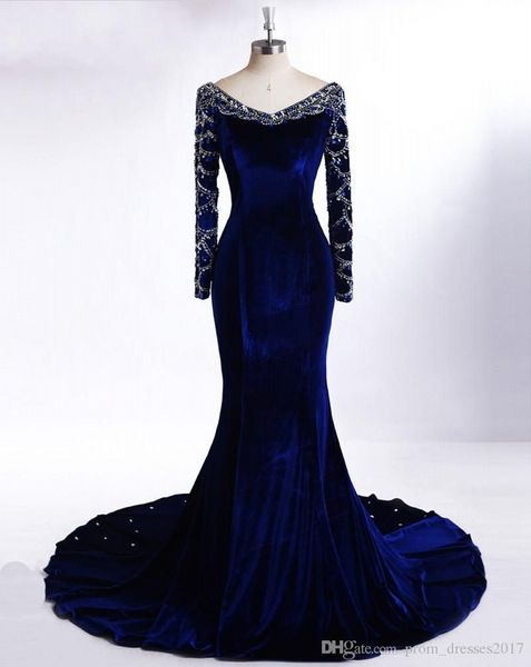 

royal blue long sleeve evening dresses floor length new arrival beaded arabic evening gowns plus size party prom dresses, Black;red