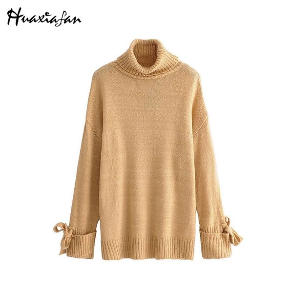 

huaxiafan fashion women sweaters 2019 winter woman turtleneck sweater solid casual long sleeve loose knitting pullovers jumper, White;black