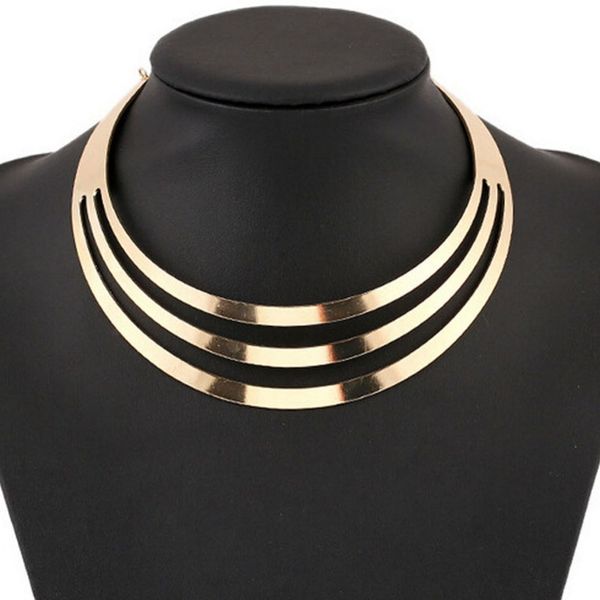 

2017 new europe and america punk 3 layers metal exaggeration collar necklace choker, Silver