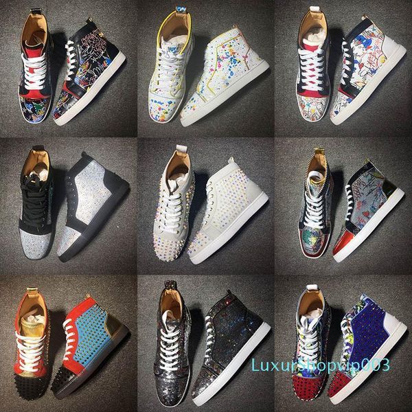 

fashion luxury designer womens mens red bottoms shoes studded spikes high casual flats for men ladies party lovers leather suede soles, Black
