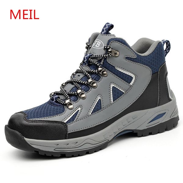 

men's breathable steel toe safety shoes for men outdoor anti-slip steel puncture proof construction safety boots work shoes, Black