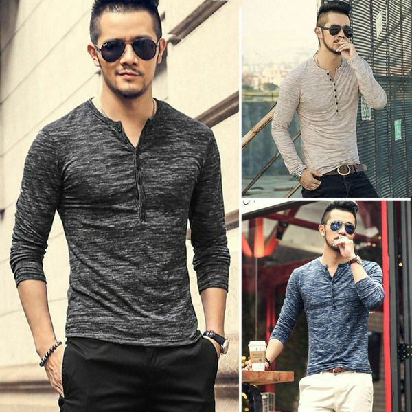 

uk men's casual slim fit v-neck long sleeve muscle bodybuilding t-shirt tee m-2xl, White;black