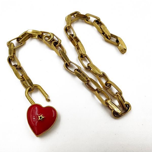 

fashion-vintage red heart chokers necklaces for women gold chain necklace femme star heart pendant necklace punk jewelry chunky necklace, Golden;silver