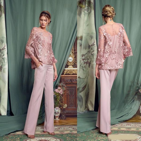 Gelin Elbise Pantolon Suit Jewel Uzun Kollu Dantel Aplikler Abiye Giyim 2 adet Wedding Guest Elbise Papilio Anne