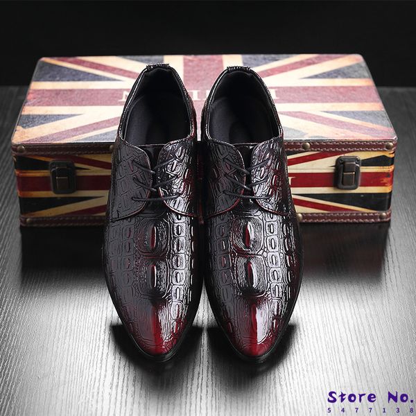 

plus size 38-48 crocodile pattern men shoes dress shoes 2019 new style doug casual leather nightclub christmas party, Black