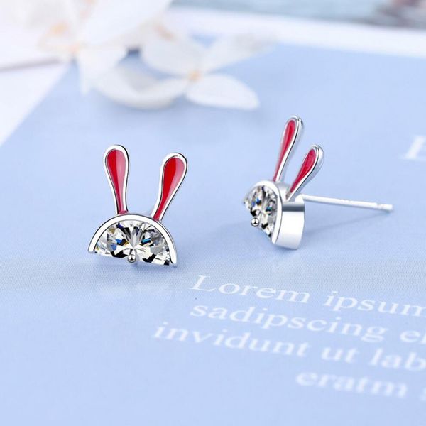 

cute red ear zircon stud earrings fashion girl jewelry 925 sterling silver earring women shining birthday present kofsac, Golden;silver