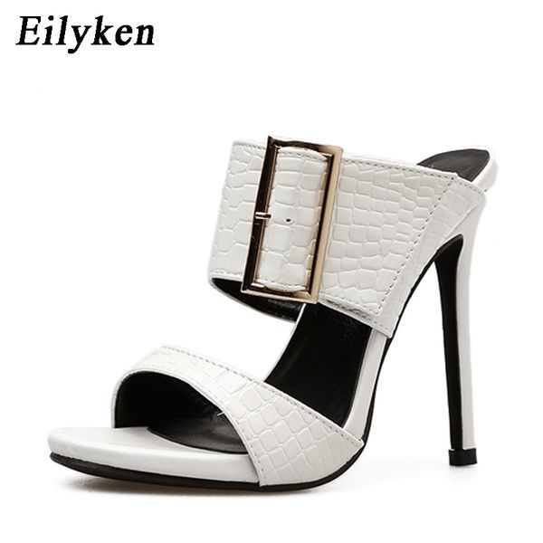 

eilyken fashion women summer slippers buckle thin heels women slippers sandals slides shoes size 35-40, Black