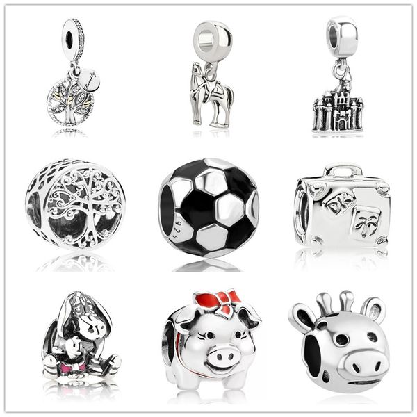 

moq20pcs european silver family tree pig football shopping bag castle diy bead fit pandora charm bracelet d063, Black