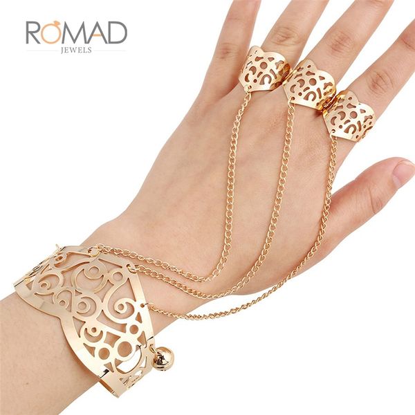

simple chain bracelet punk ring bracelet multi-finger ring connected hollow out for women bangle jewelry gifts, Black