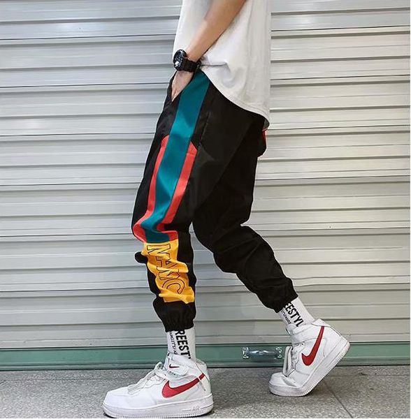 

2019 men spring hip pop pants elastic waist hip pop pencil pants trousers streetwear hombre sweatpants, Black