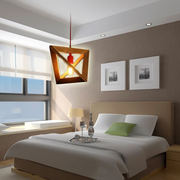 Nordic Pendant Lights For Home Lighting Modern Hanging Lamp Wooden Pyramid Lampshade E27 Edison Bulb Bedroom Kitchen Light Double Pendant Light Blue