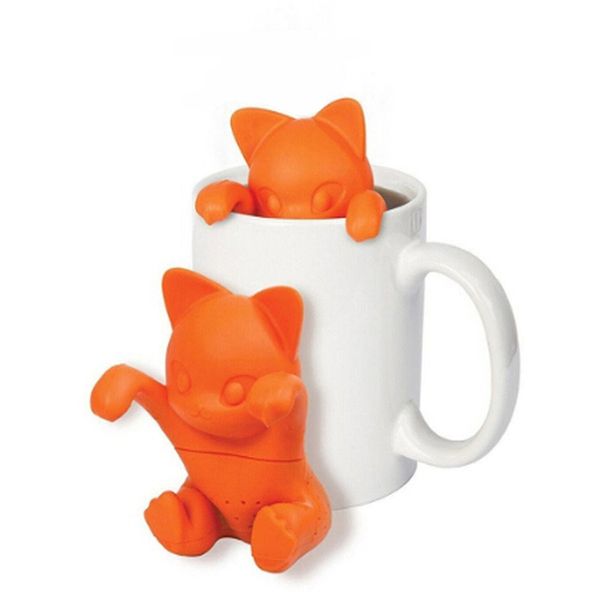 

cute cartoon cat shaped blacktea tea infuser tea strainer food grade silicone loose leaf herbal spice brewing tools