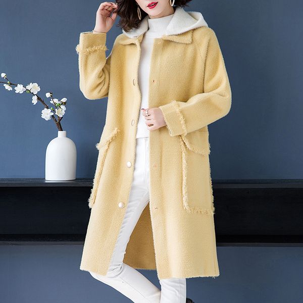 

brand coat fall winter women coat new casual hit color hooded fashion tassel pockets thicken warm loose long female, Black
