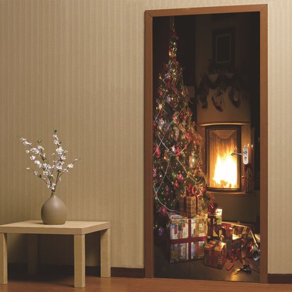 

dsu christmas fireplace wall sticker mural bedroom door poster home decor