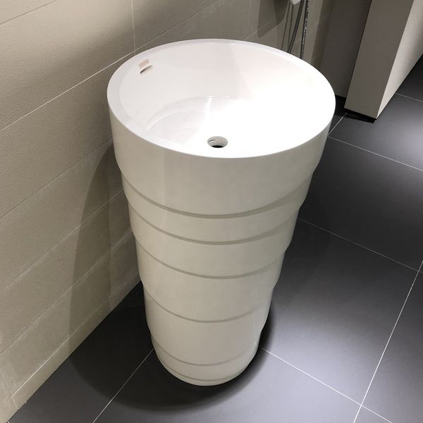 

450X450x900m Solid Surface Resin Bathroom Freestanding Washbasin Lavabo Cloakroom Round Pedestal Vessel Sink RS38242